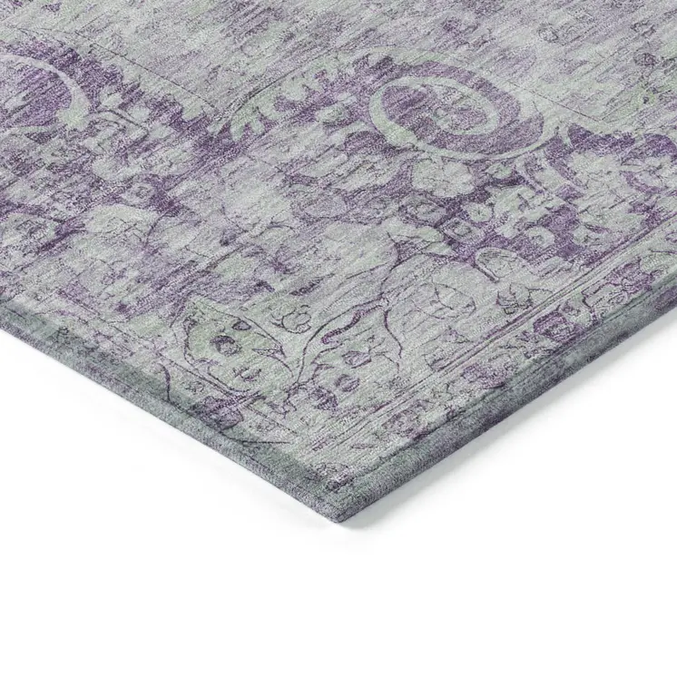 5' X 8' Purple Floral Medallion Washable Indoor Outdoor Area Rug