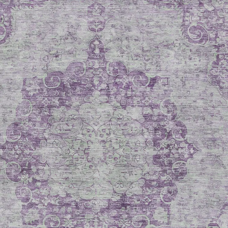 8' X 10' Purple Floral Medallion Washable Indoor Outdoor Area Rug