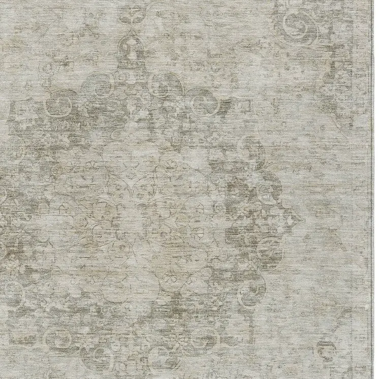 3' X 5' Ivory Floral Medallion Washable Indoor Outdoor Area Rug