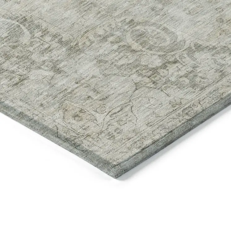 5' X 8' Ivory Floral Medallion Washable Indoor Outdoor Area Rug