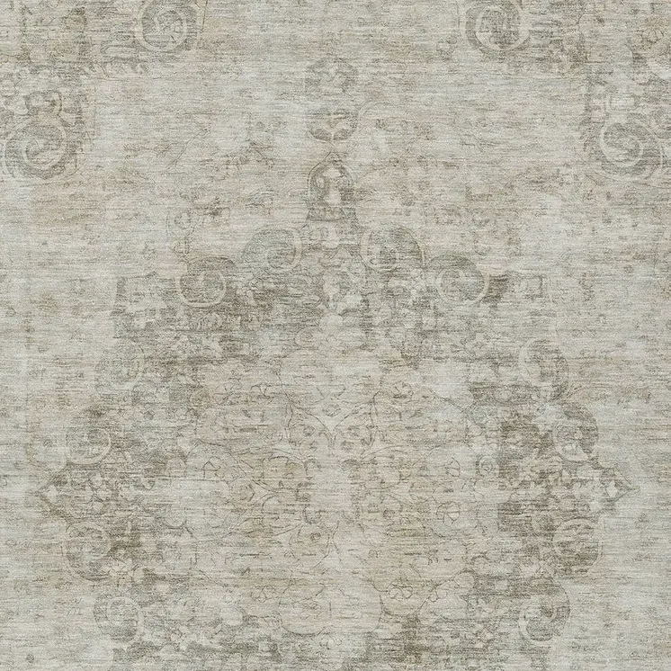 5' X 8' Ivory Floral Medallion Washable Indoor Outdoor Area Rug