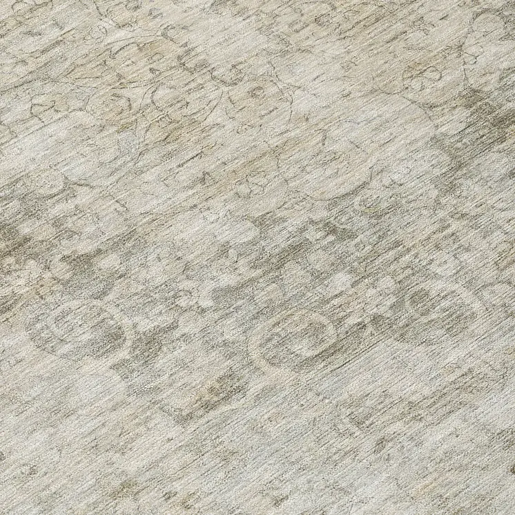 8' Ivory Round Floral Medallion Washable Indoor Outdoor Area Rug