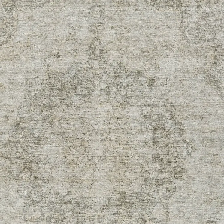 9' X 12' Ivory Floral Medallion Washable Indoor Outdoor Area Rug