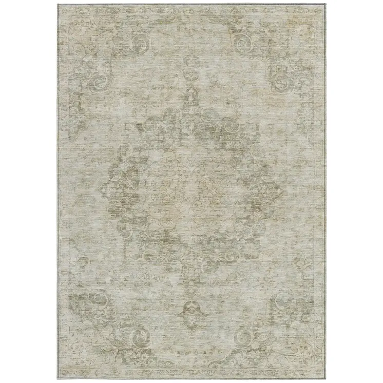 3' X 5' Sage Floral Medallion Washable Indoor Outdoor Area Rug