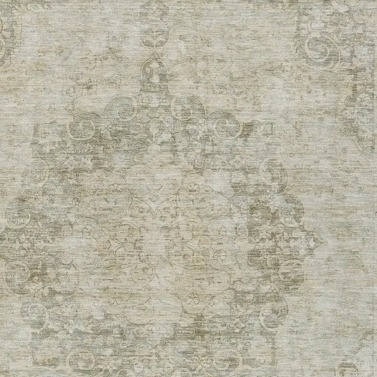 5' X 8' Sage Floral Medallion Washable Indoor Outdoor Area Rug