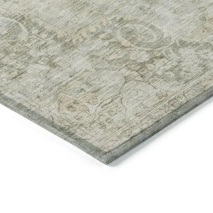 9' X 12' Sage Floral Medallion Washable Indoor Outdoor Area Rug