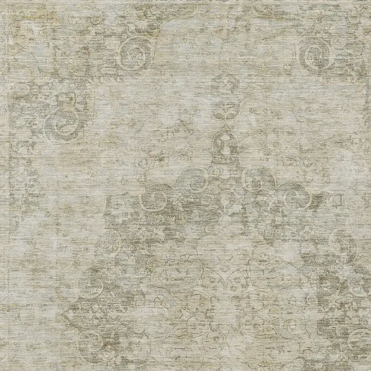 10' X 14' Sage Floral Medallion Washable Indoor Outdoor Area Rug