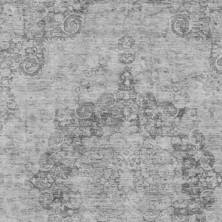 3' X 5' Silver Floral Medallion Washable Indoor Outdoor Area Rug