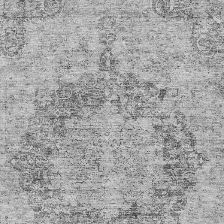 5' X 8' Silver Floral Medallion Washable Indoor Outdoor Area Rug