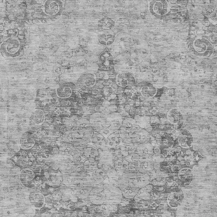 8' X 10' Silver Floral Medallion Washable Indoor Outdoor Area Rug