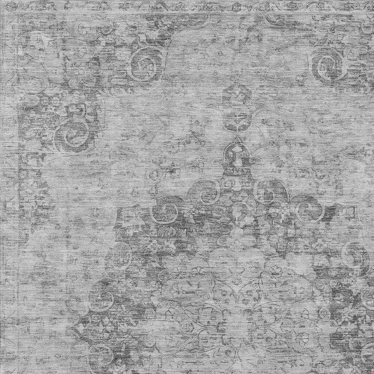 9' X 12' Silver Floral Medallion Washable Indoor Outdoor Area Rug
