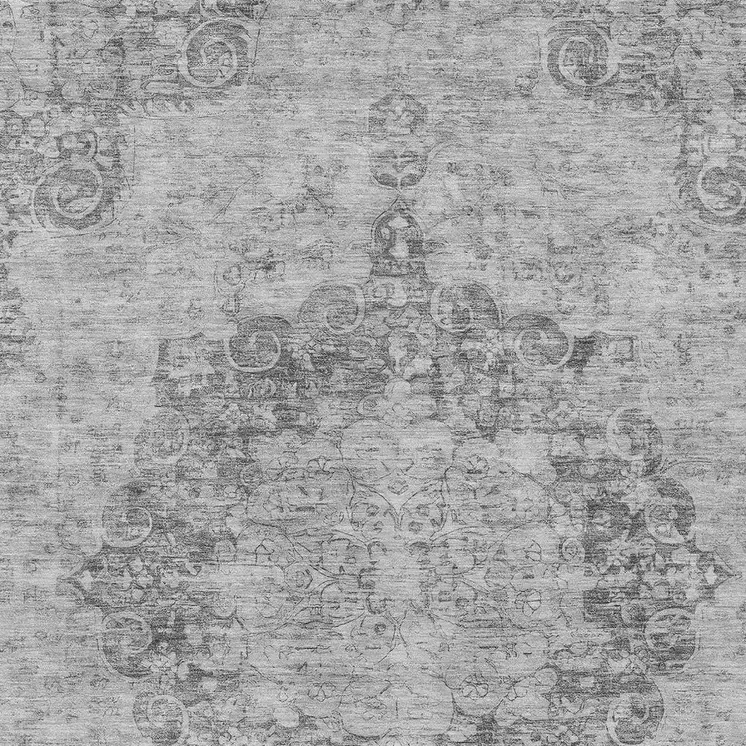 10' X 14' Silver Floral Medallion Washable Indoor Outdoor Area Rug