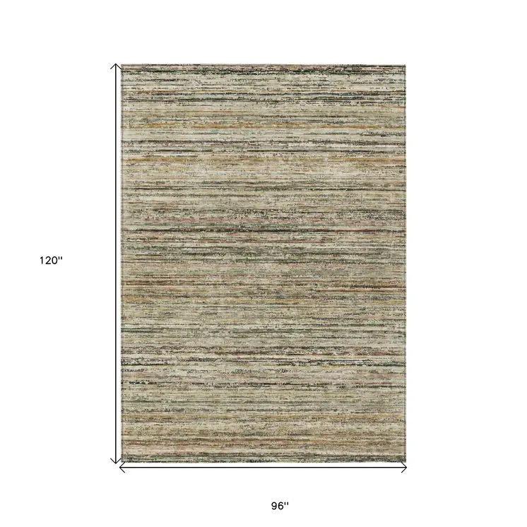 8' X 10' Beige Striped Washable Indoor Outdoor Area Rug
