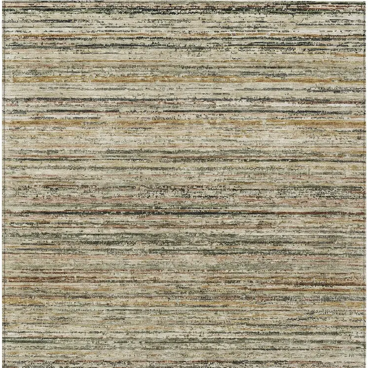 10' X 14' Beige Striped Washable Indoor Outdoor Area Rug