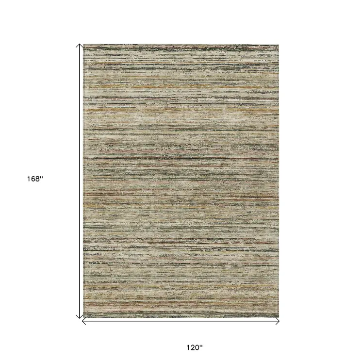 10' X 14' Beige Striped Washable Indoor Outdoor Area Rug