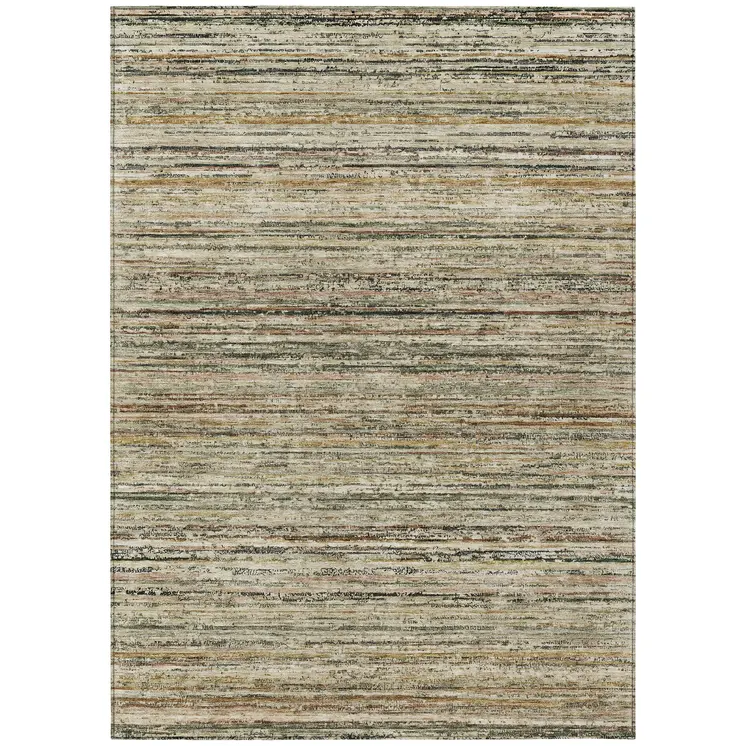 10' X 14' Beige Striped Washable Indoor Outdoor Area Rug