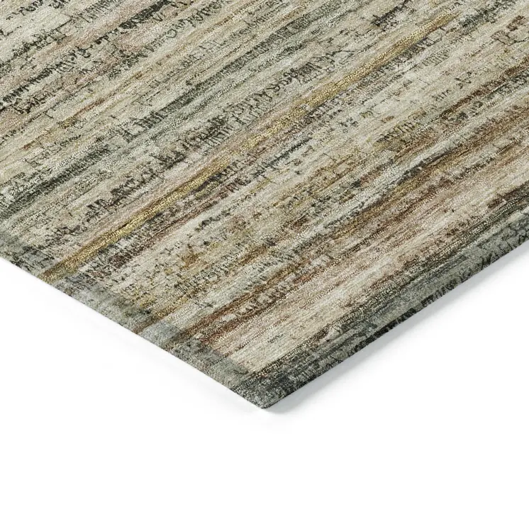 10' X 14' Beige Striped Washable Indoor Outdoor Area Rug