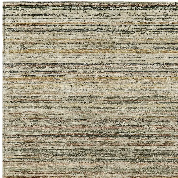 10' X 14' Beige Striped Washable Indoor Outdoor Area Rug