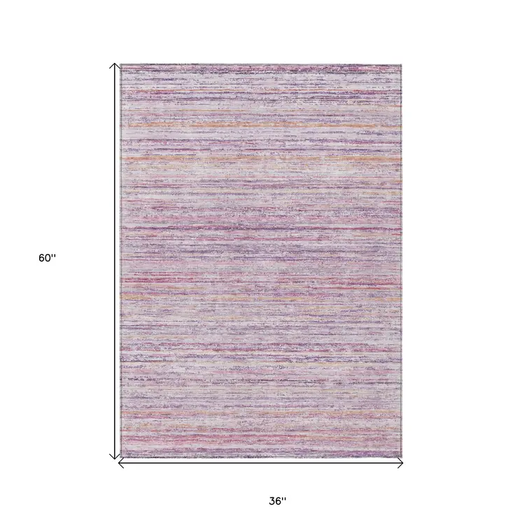 3' X 5' Mauve Striped Washable Indoor Outdoor Area Rug