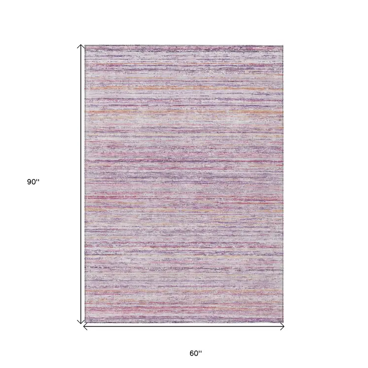 5' X 8' Mauve Striped Washable Indoor Outdoor Area Rug