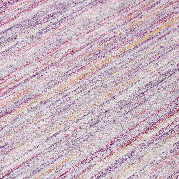 8' Mauve Round Striped Washable Indoor Outdoor Area Rug