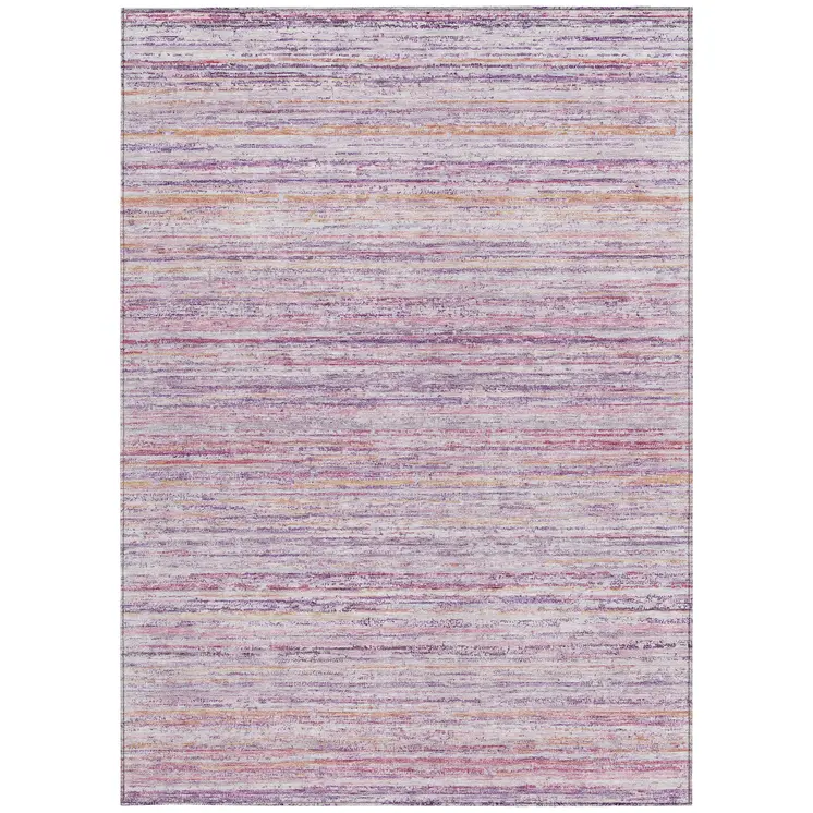 8' X 10' Mauve Striped Washable Indoor Outdoor Area Rug