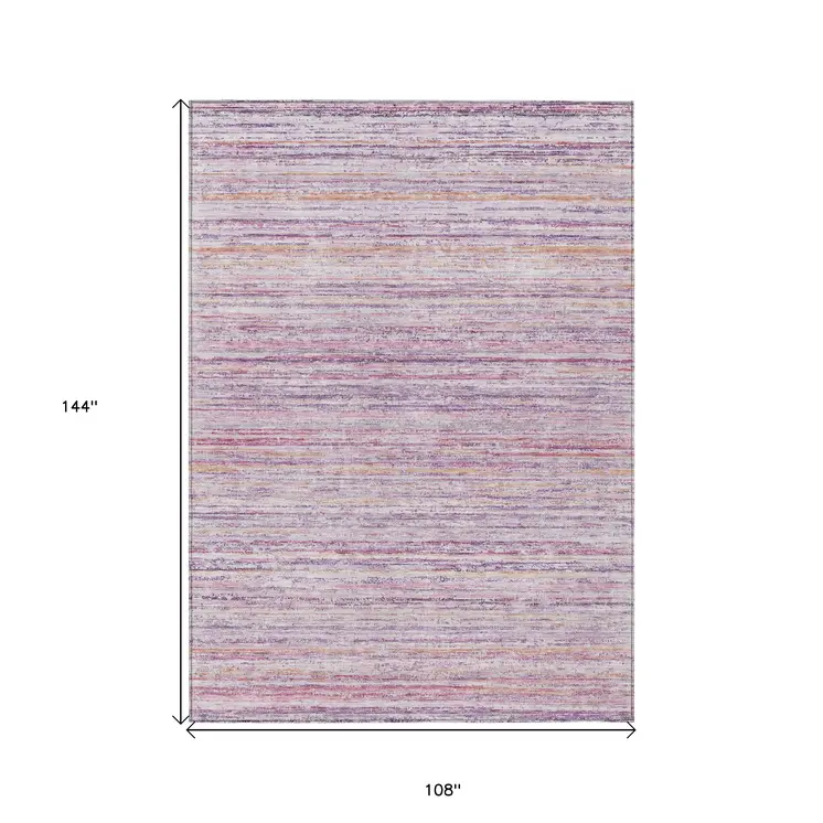 9' X 12' Mauve Striped Washable Indoor Outdoor Area Rug
