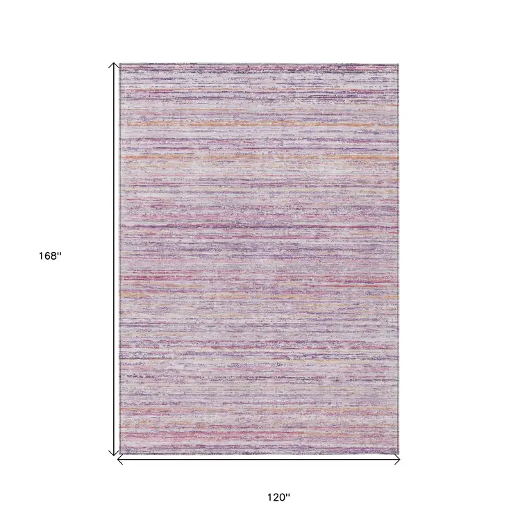 10' X 14' Mauve Striped Washable Indoor Outdoor Area Rug