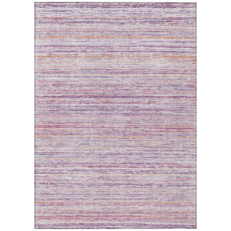 10' X 14' Mauve Striped Washable Indoor Outdoor Area Rug