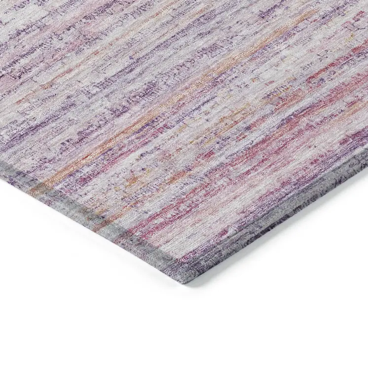 10' X 14' Mauve Striped Washable Indoor Outdoor Area Rug