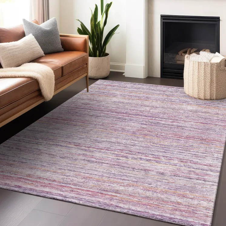 10' X 14' Mauve Striped Washable Indoor Outdoor Area Rug