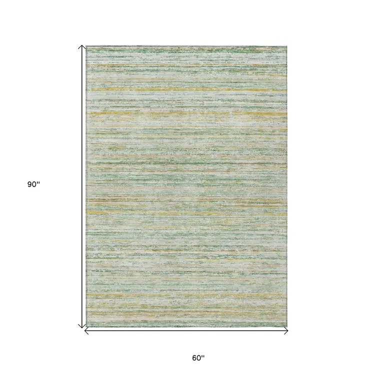 5' X 8' Mint Green Striped Washable Indoor Outdoor Area Rug