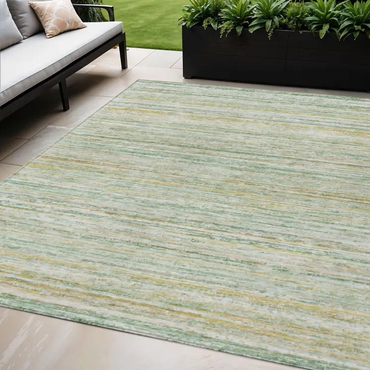 5' X 8' Mint Green Striped Washable Indoor Outdoor Area Rug