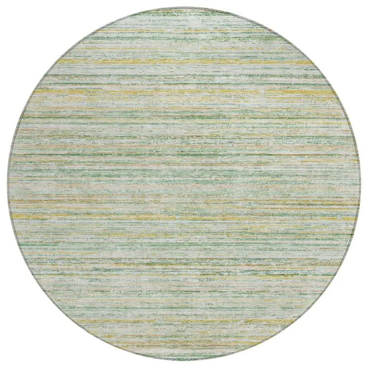8' Mint Green Round Striped Washable Indoor Outdoor Area Rug
