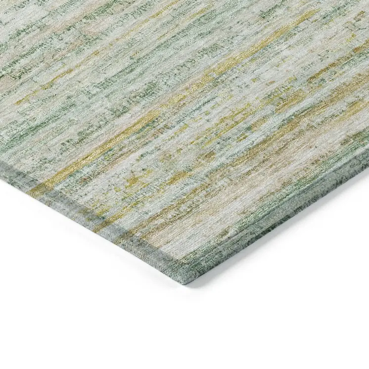 8' Mint Green Round Striped Washable Indoor Outdoor Area Rug