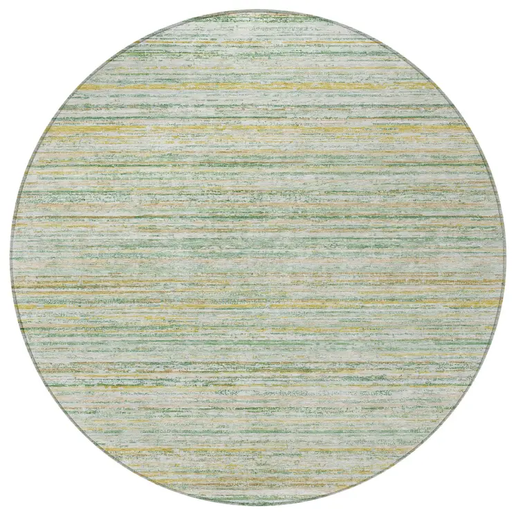 8' Mint Green Round Striped Washable Indoor Outdoor Area Rug