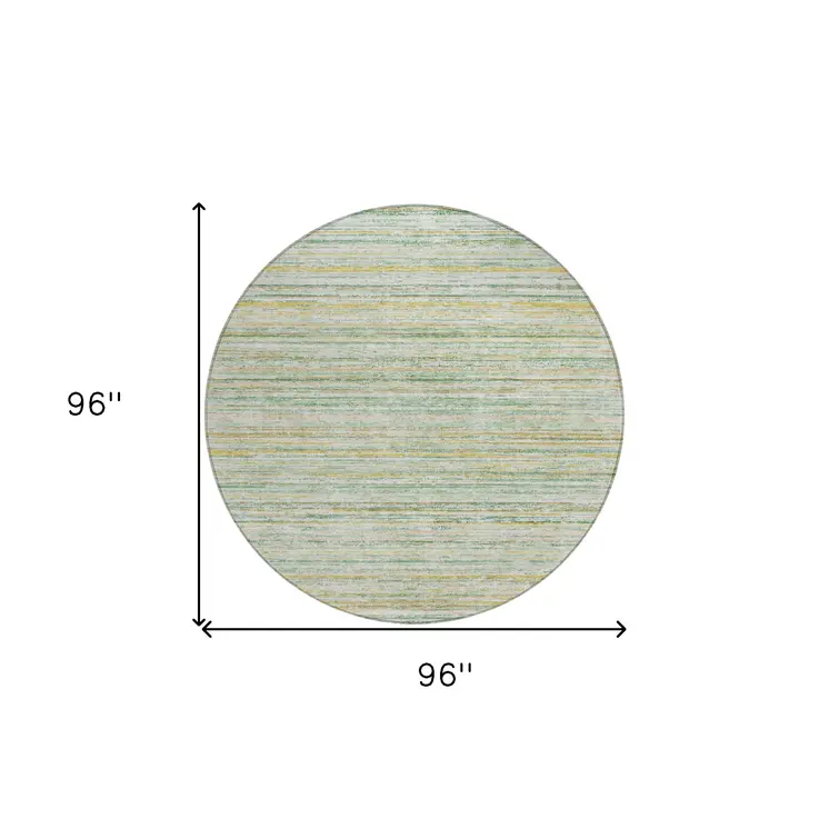 8' Mint Green Round Striped Washable Indoor Outdoor Area Rug