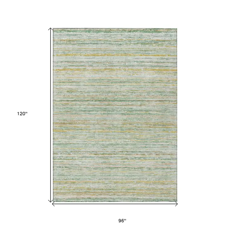 8' X 10' Mint Green Striped Washable Indoor Outdoor Area Rug