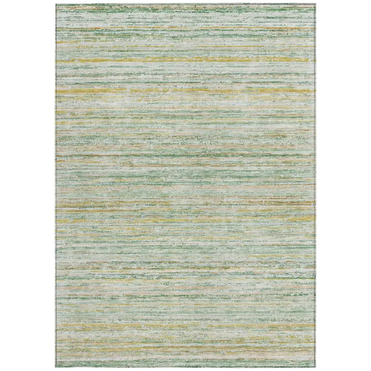 9' X 12' Mint Green Striped Washable Indoor Outdoor Area Rug