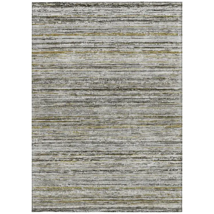 3' X 5' Pewter Striped Washable Indoor Outdoor Area Rug