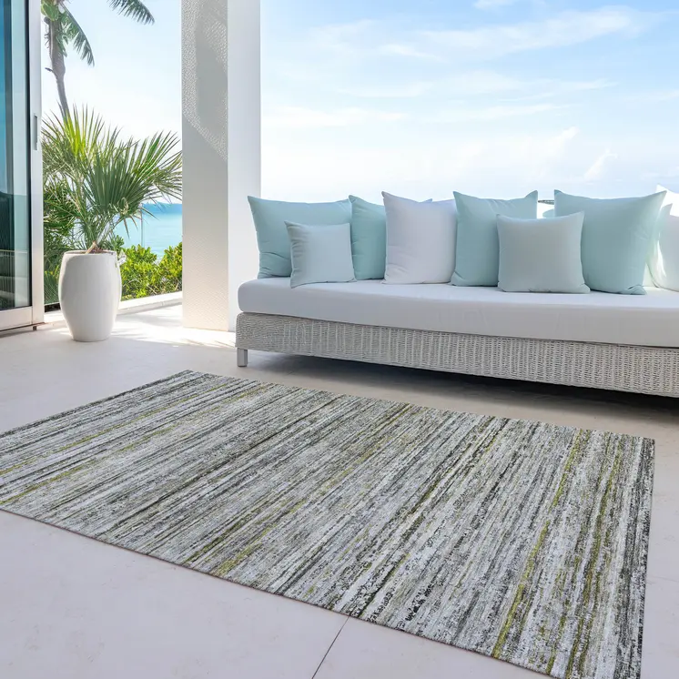 3' X 5' Pewter Striped Washable Indoor Outdoor Area Rug