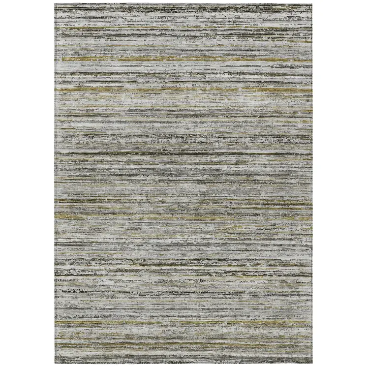 3' X 5' Pewter Striped Washable Indoor Outdoor Area Rug