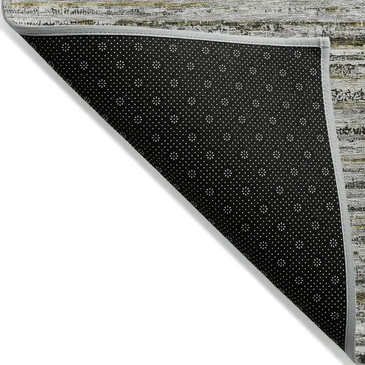 3' X 5' Pewter Striped Washable Indoor Outdoor Area Rug