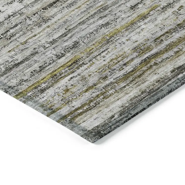 3' X 5' Pewter Striped Washable Indoor Outdoor Area Rug