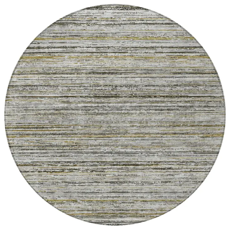8' Pewter Round Striped Washable Indoor Outdoor Area Rug
