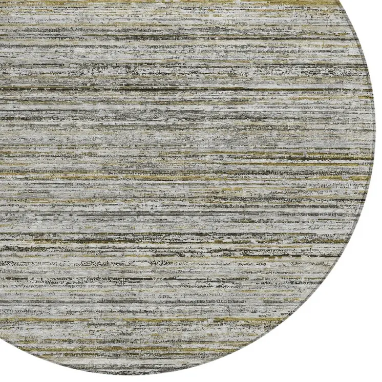 8' Pewter Round Striped Washable Indoor Outdoor Area Rug