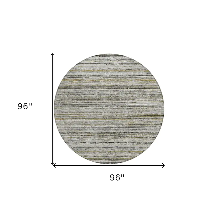 8' Pewter Round Striped Washable Indoor Outdoor Area Rug
