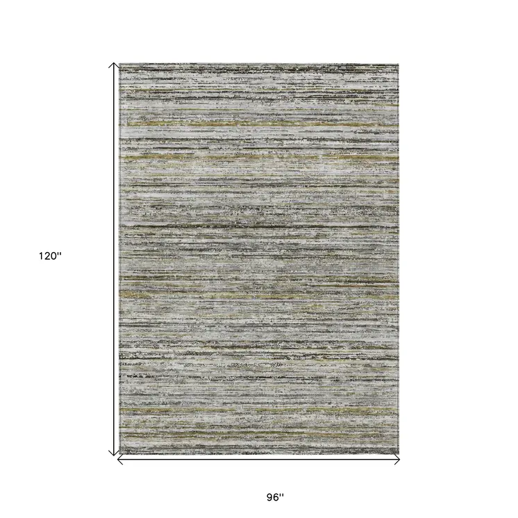 8' X 10' Pewter Striped Washable Indoor Outdoor Area Rug