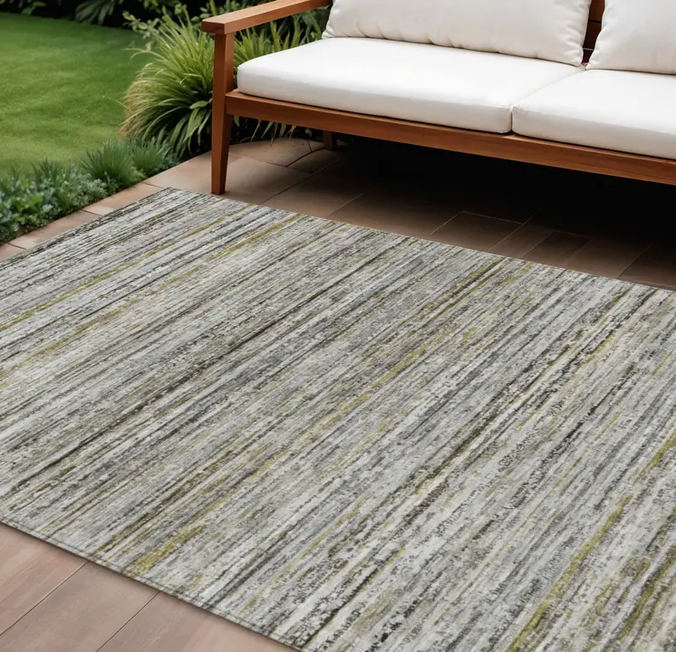 8' X 10' Pewter Striped Washable Indoor Outdoor Area Rug