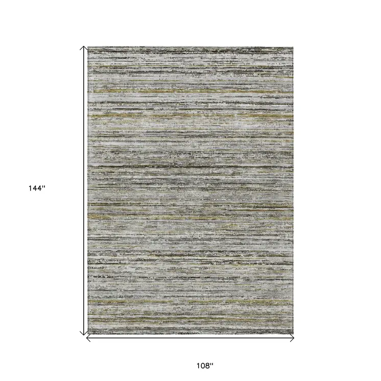 9' X 12' Pewter Striped Washable Indoor Outdoor Area Rug